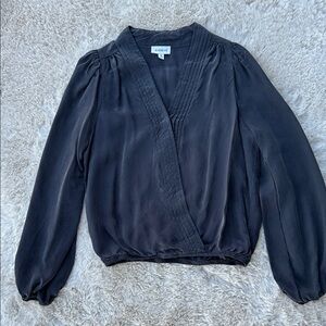 Evereve Gray Smocked Wrap Blouse Top Long Sleeve | Size M